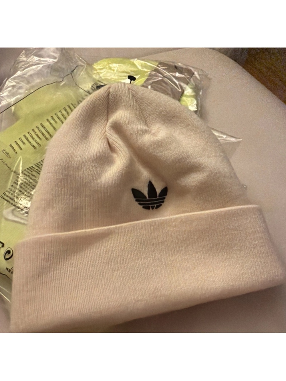 adidas Cream Beanie with Black Trefoil Logo